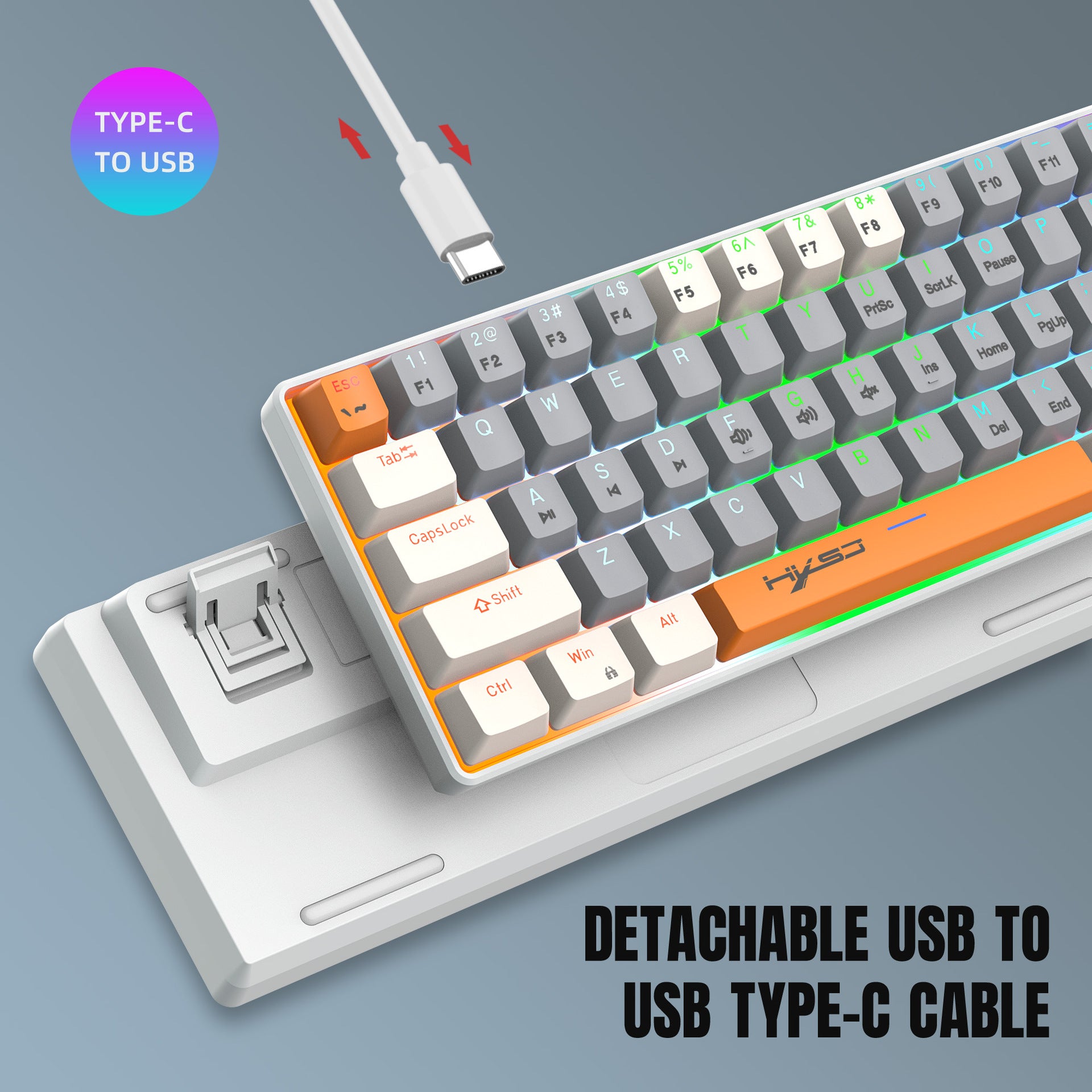 63-Key RGB Mechanical Gaming Keyboard – Compact 60% Wired Keyboard with Type-C Cable & Red Switches