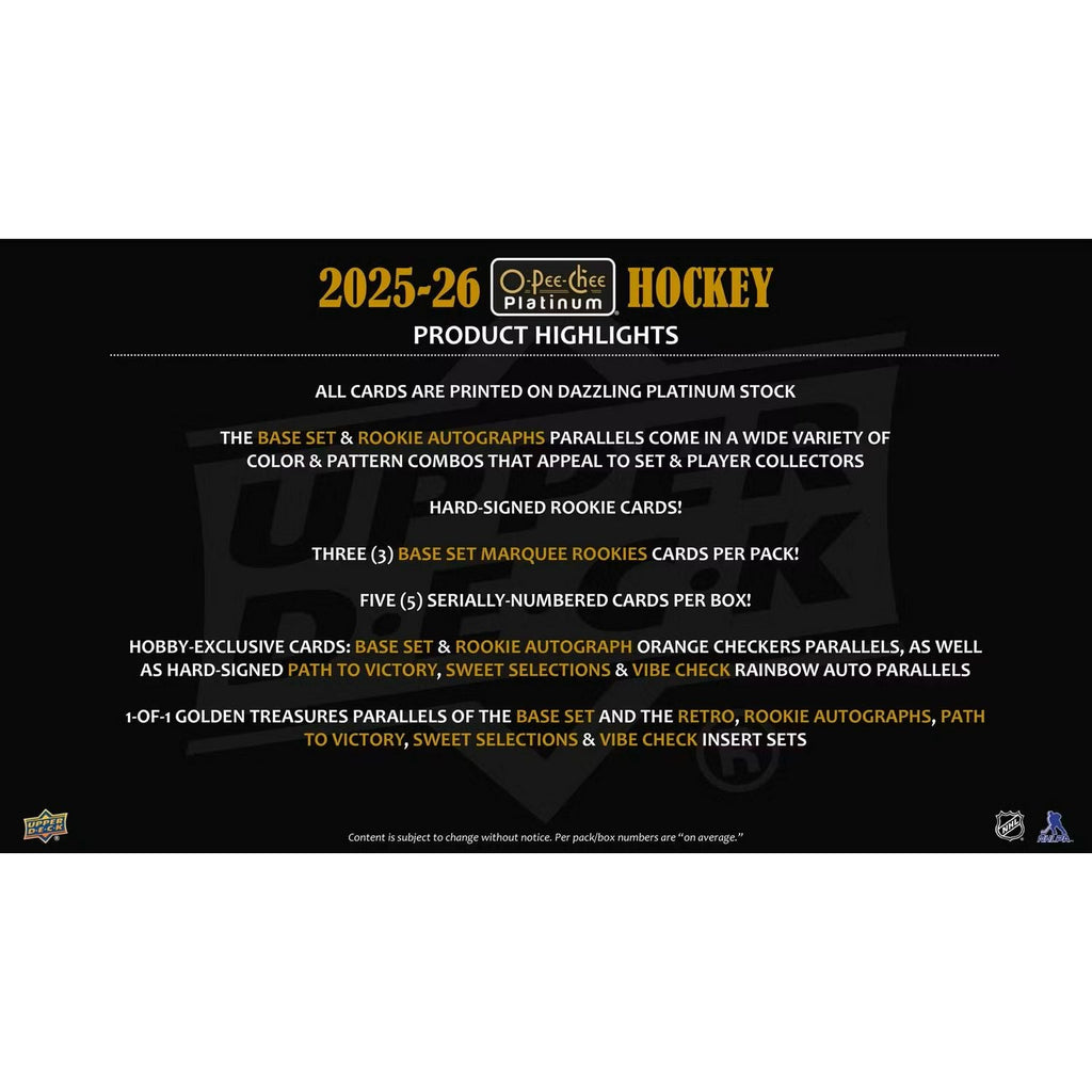 2025-26 Upper Deck O-Pee-Chee Platinum Hockey Hobby Box *Contact Us To Order*