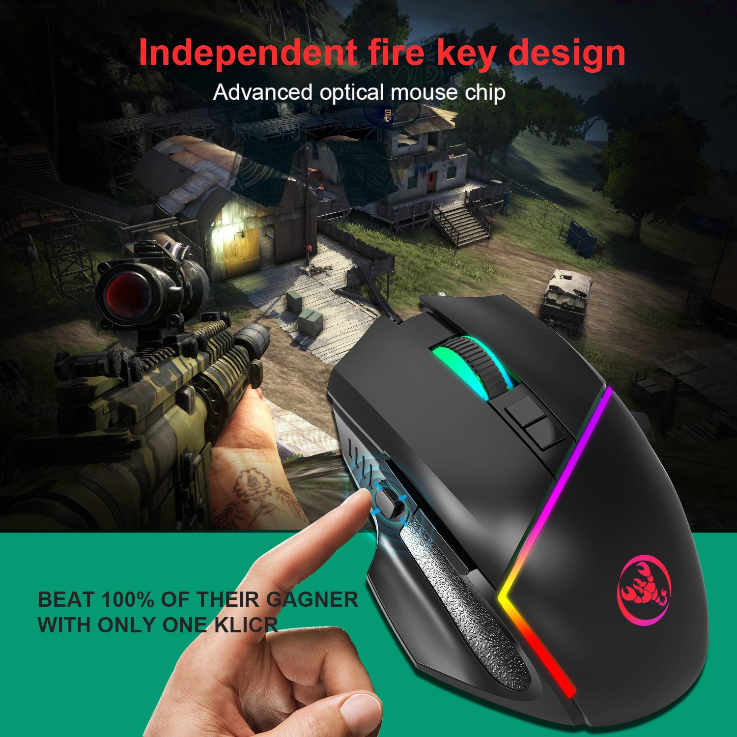 Wired Gaming Mouse with Side Fire Button – Ergonomic USB Gaming Mouse