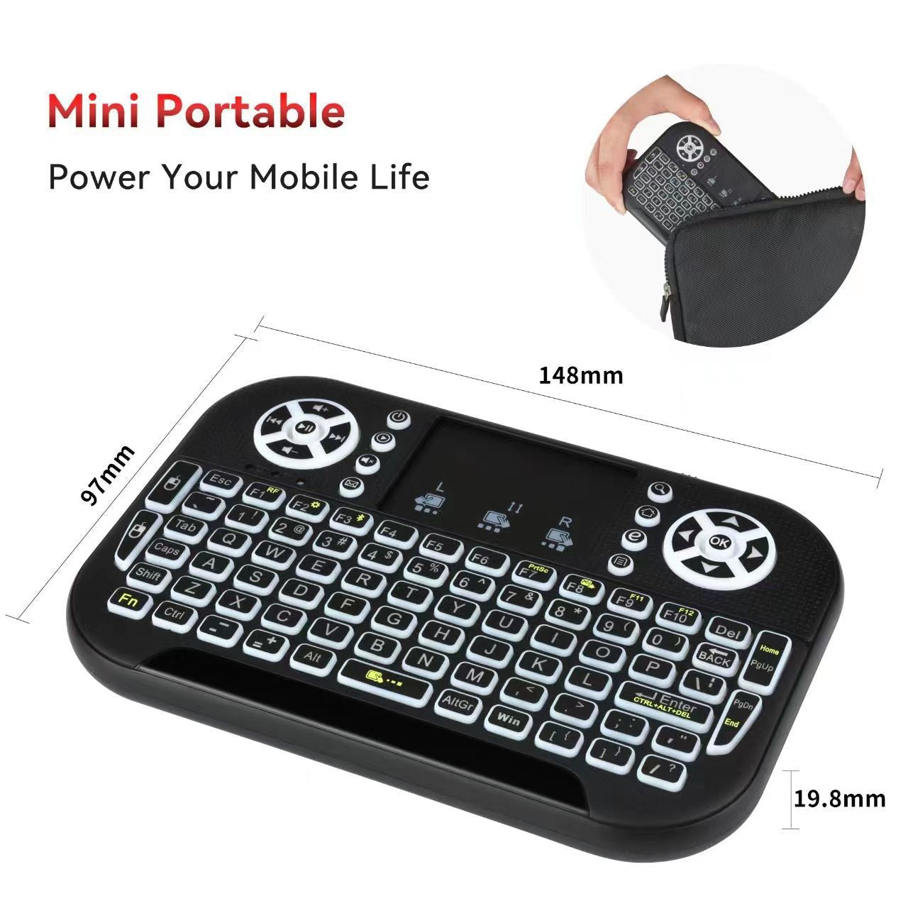 Mini Wireless Keyboard with Touchpad – Bluetooth 5.0 & 2.4GHz RGB Backlit Keyboard